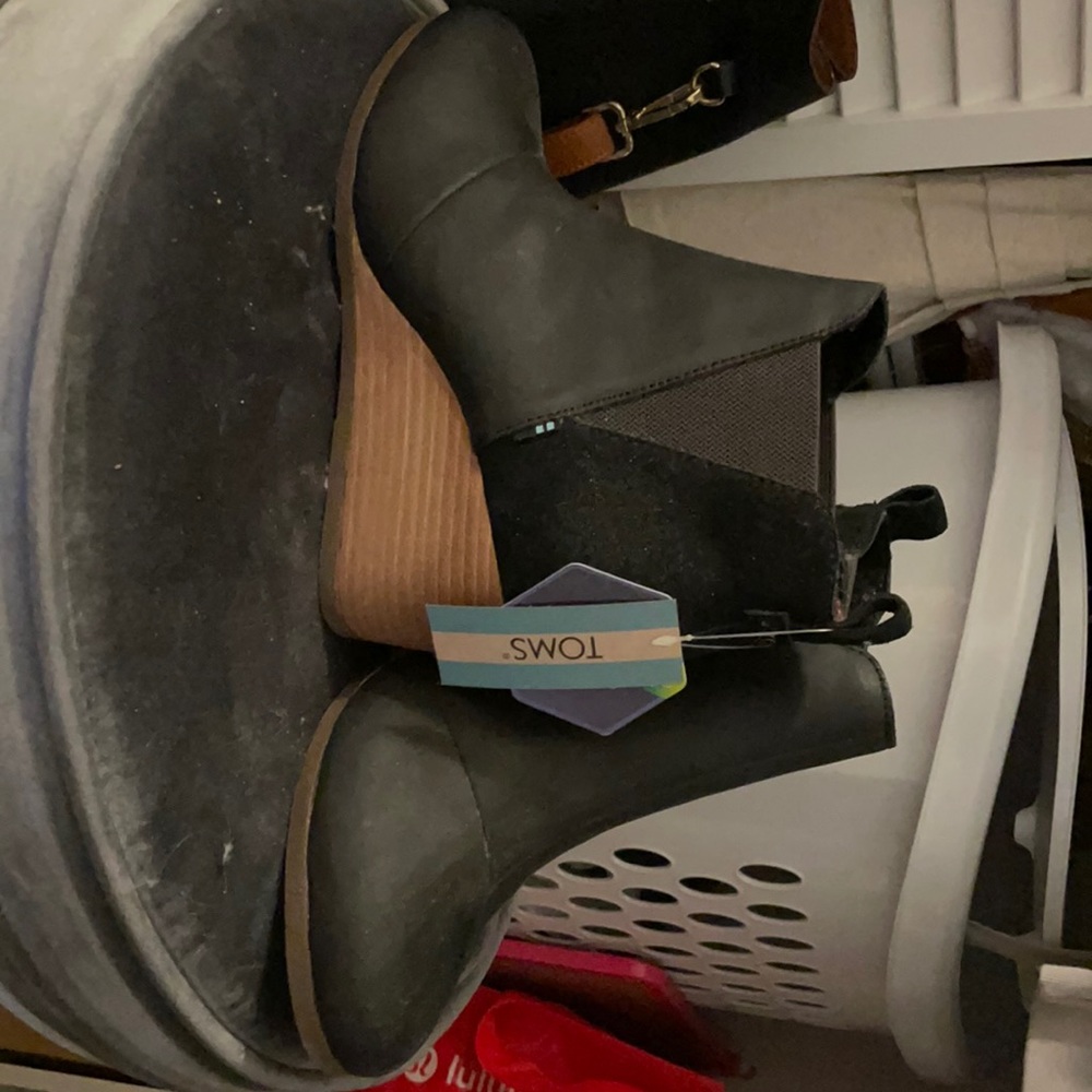 Never worn Tom’s brand black wedge booties